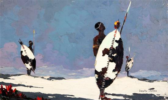 § Cecil Rochfort DOyly John (1906-1993) Zulu Warriors, illustrated Kelleway & Mayhew - DOyly John Living In The Sun, p.119. 12 x 20in